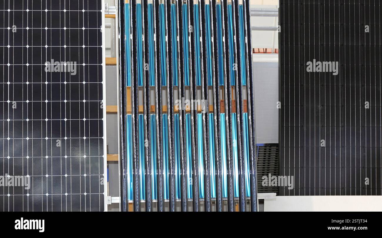 Solar Water Heating and Photovoltaic Panel Renewable Energy Stock Photo ...