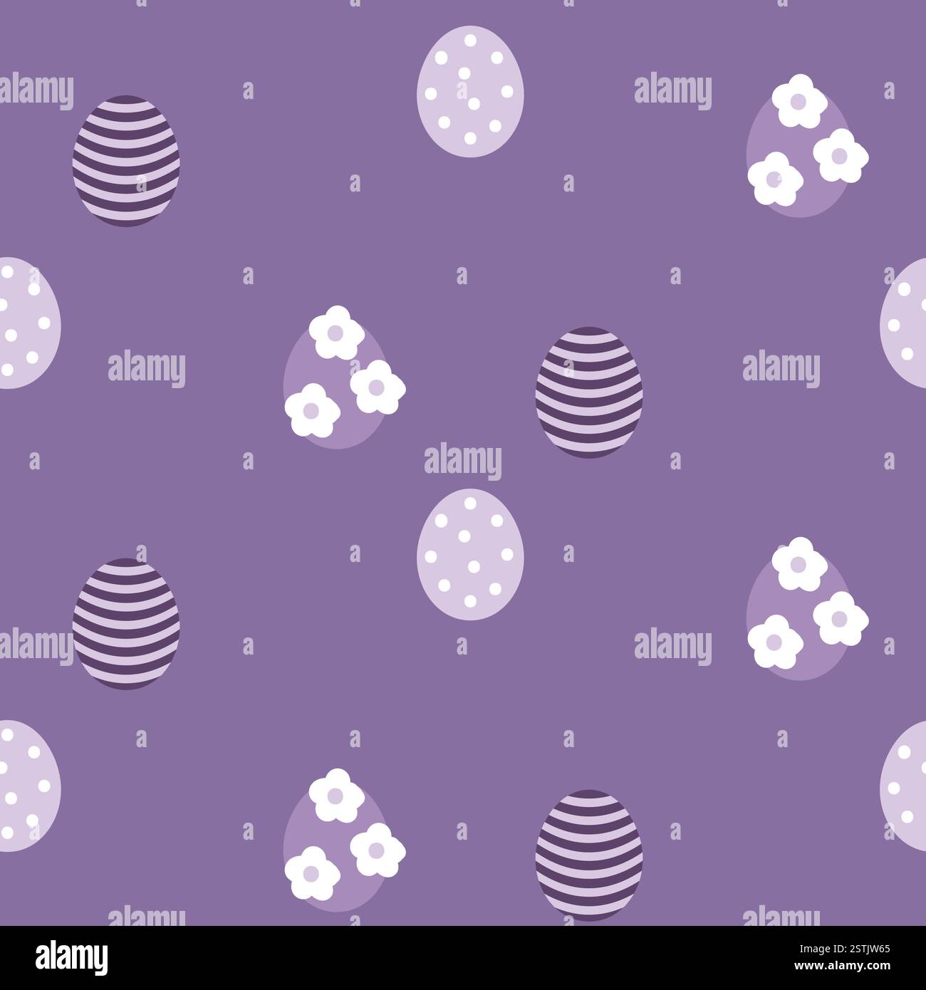 Happy Easter egg pattern. Vector spring purple violet seamless pattern. Easter eggs with abstract flowers. Design background flat style element. Stock Vector