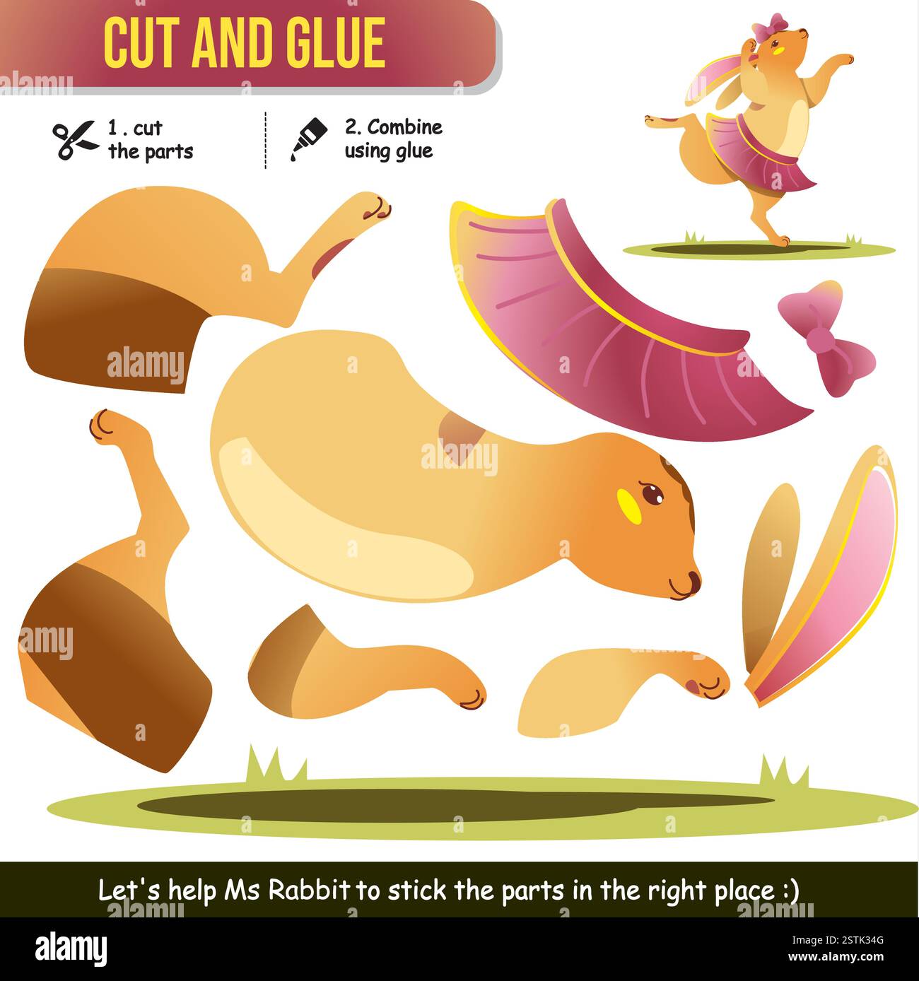 Cute animal rabbit cut and glue worksheet for kids. Fun and creative ...