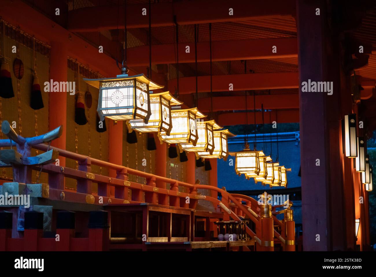 Kyoto, Japan, 3-3-2024: Fushimi Inari Shrine at night. Empty. Red torii ...