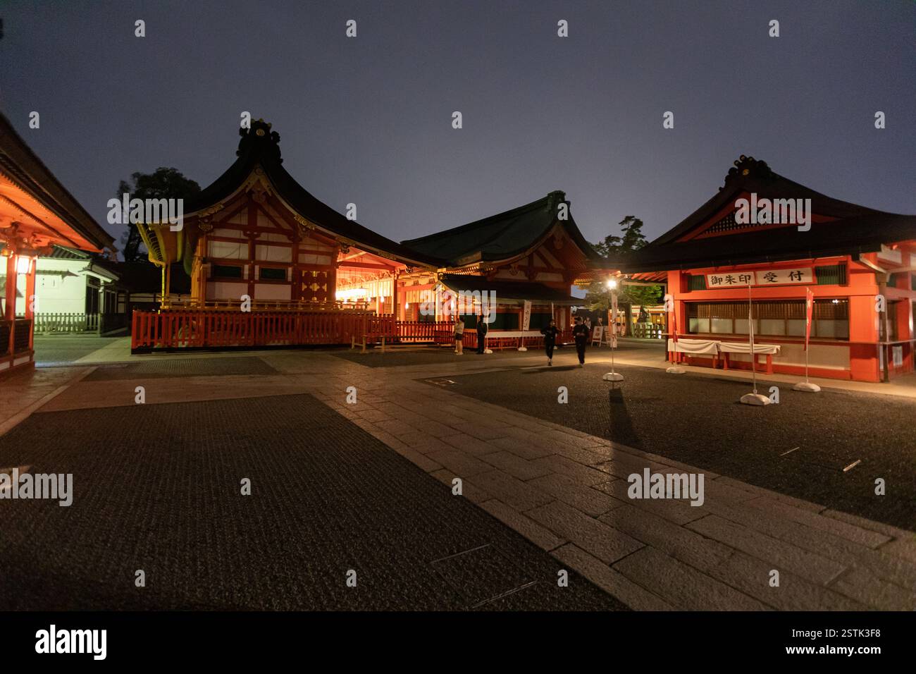 Kyoto, Japan, 3-3-2024: Fushimi Inari Shrine at night. Empty. Red torii ...