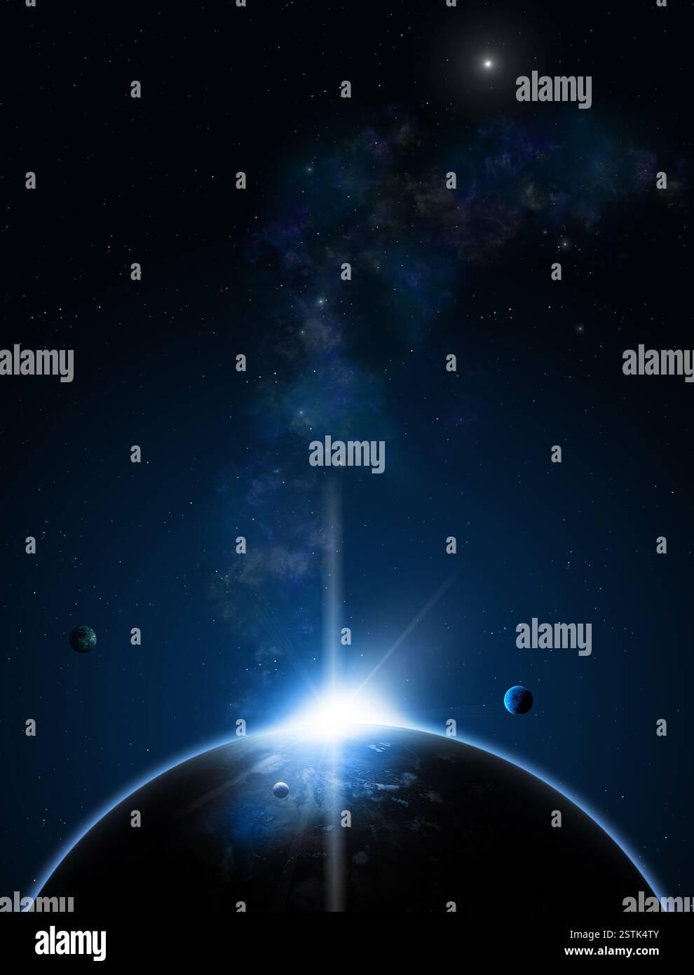imaginary deep space background of solar blue eclipse in deep dark ...