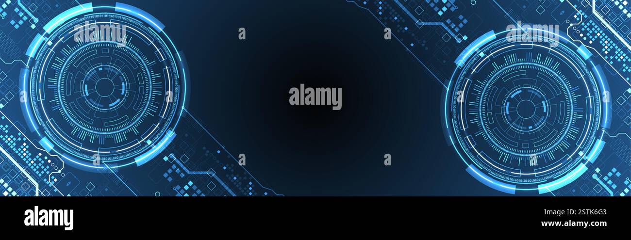 Abstraction on the theme of tech circles. Scientific and technological background. Blue gradient on the background. Stock Vector