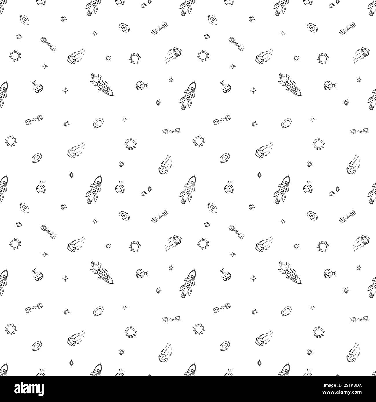 Seamless space pattern. Space sketch. Drawn Cosmos background. Doodle ...