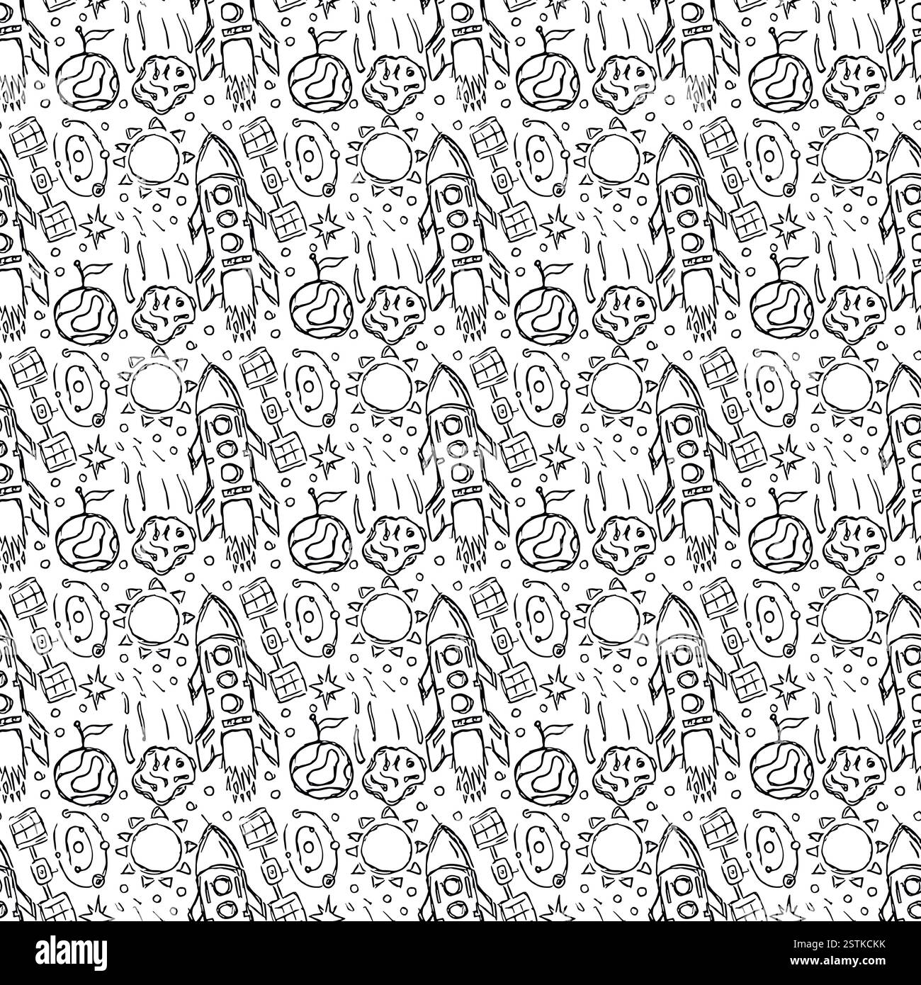 Seamless space pattern. Space sketch. Drawn Cosmos background. Doodle ...