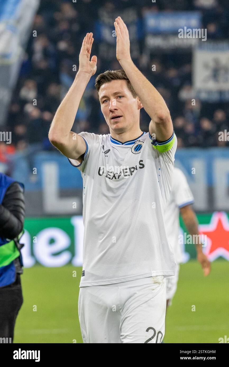 Club Brugge KV Nans Vanaken celebrates victory aftermatch Atalanta BC vs Club Brugge KV Champions League play-offs 2nd leg - Bergamo, Italy - february 18 2025 Credit: Kines Milano/Alamy Live News Stock Photo