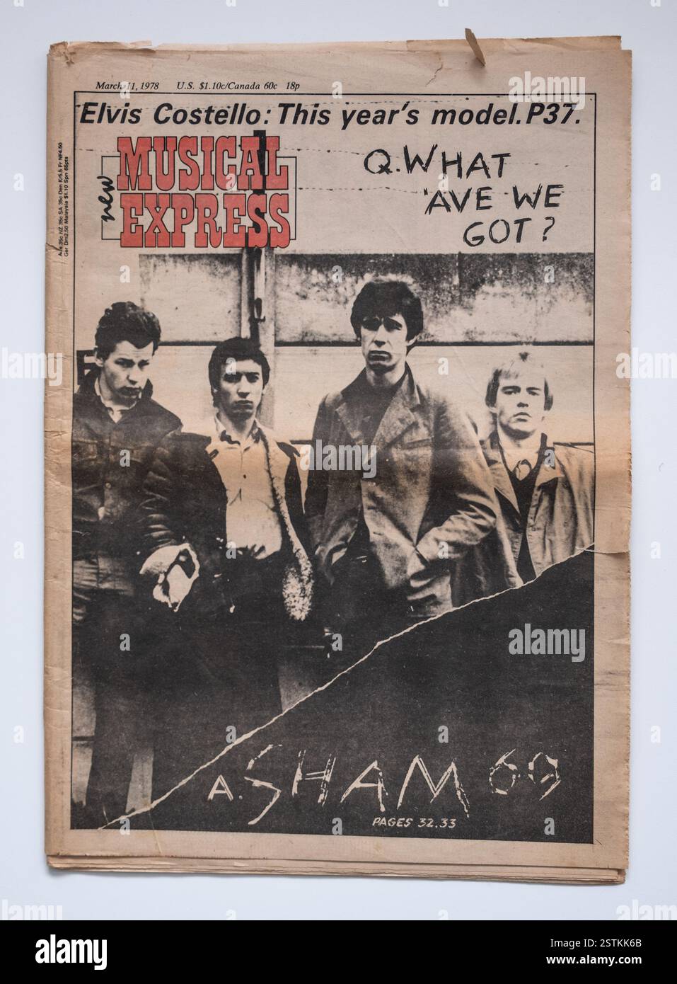 Vintage 1970s Issue of the New Musical Express NME featuring the punk group Sham 69 on the Front Cover Stock Photo