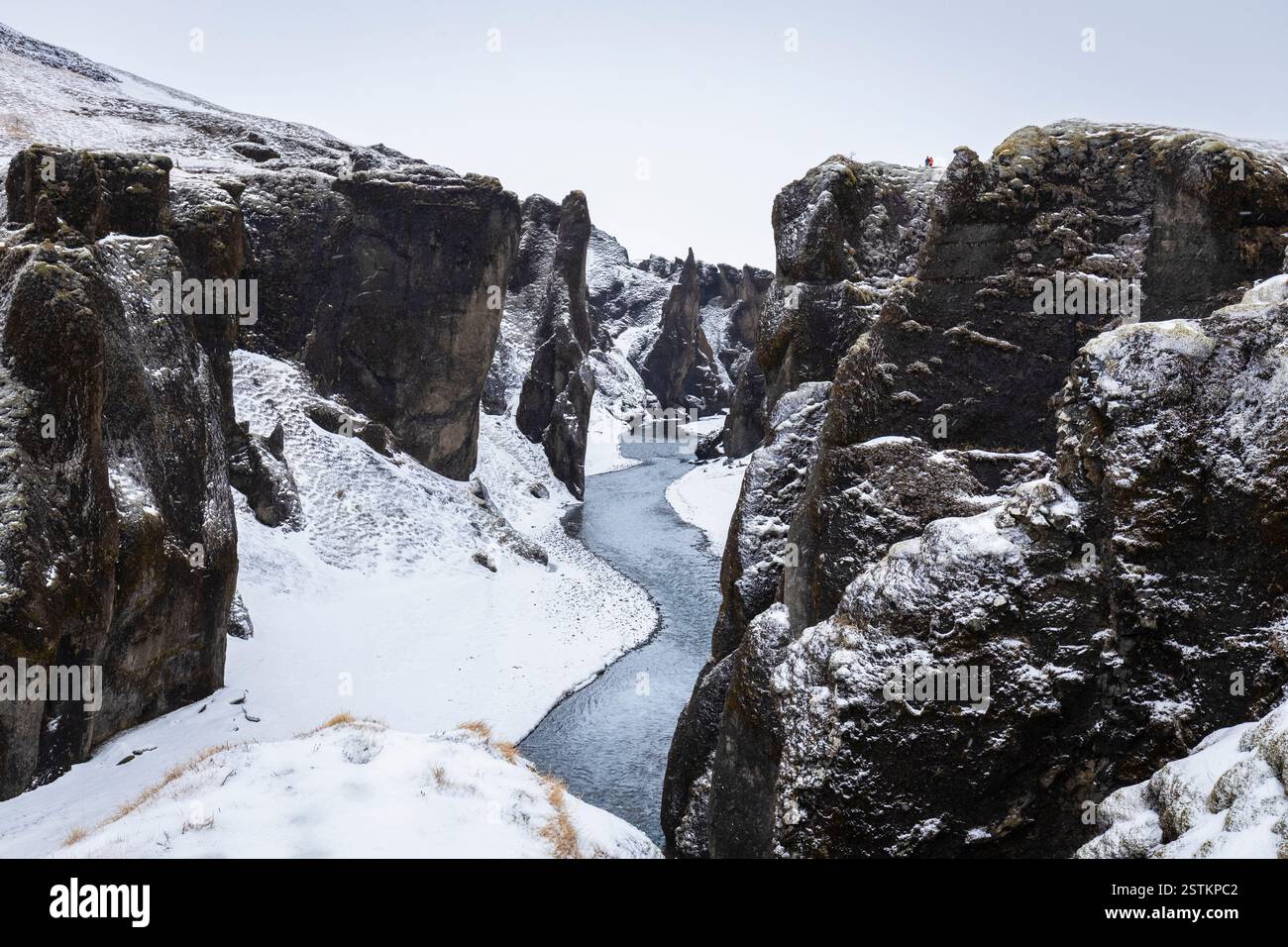 View of Fjadrargljufur canyon in winter. Kirkjubæjarklaustur, Sudurland (southern Iceland), Iceland, northern Europe. Stock Photo