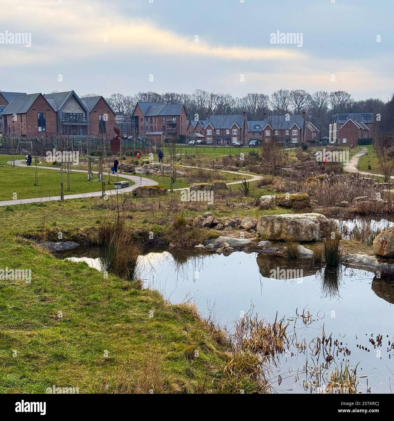 King’s Weald new homes development with landscaped environment on sight of old brickworks Burgess Hill, West Sussex - Smartphone Captured Stock Image