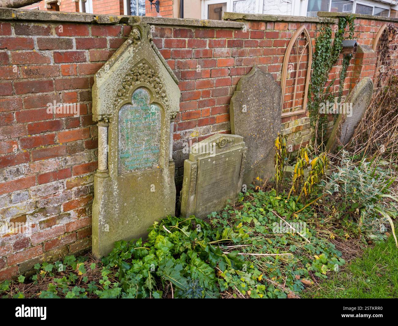 Gravestones, The Old Chapel Garden, Community Garden, Stonehouse, Gloucestershire, England, UK, GB. Stock Photo