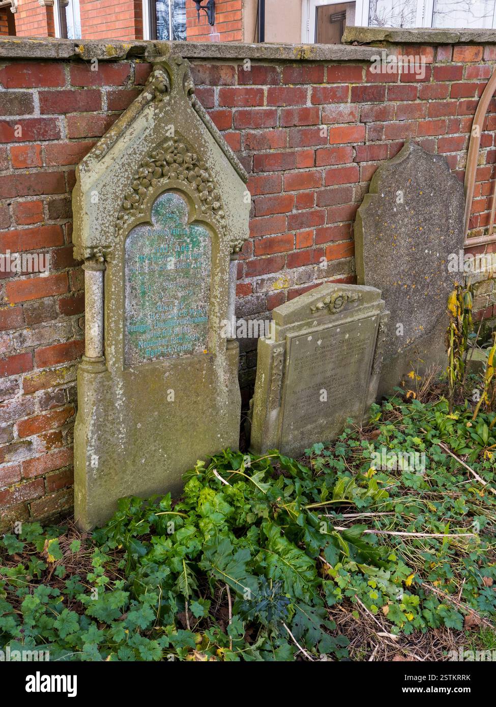 Gravestones, The Old Chapel Garden, Community Garden, Stonehouse, Gloucestershire, England, UK, GB. Stock Photo