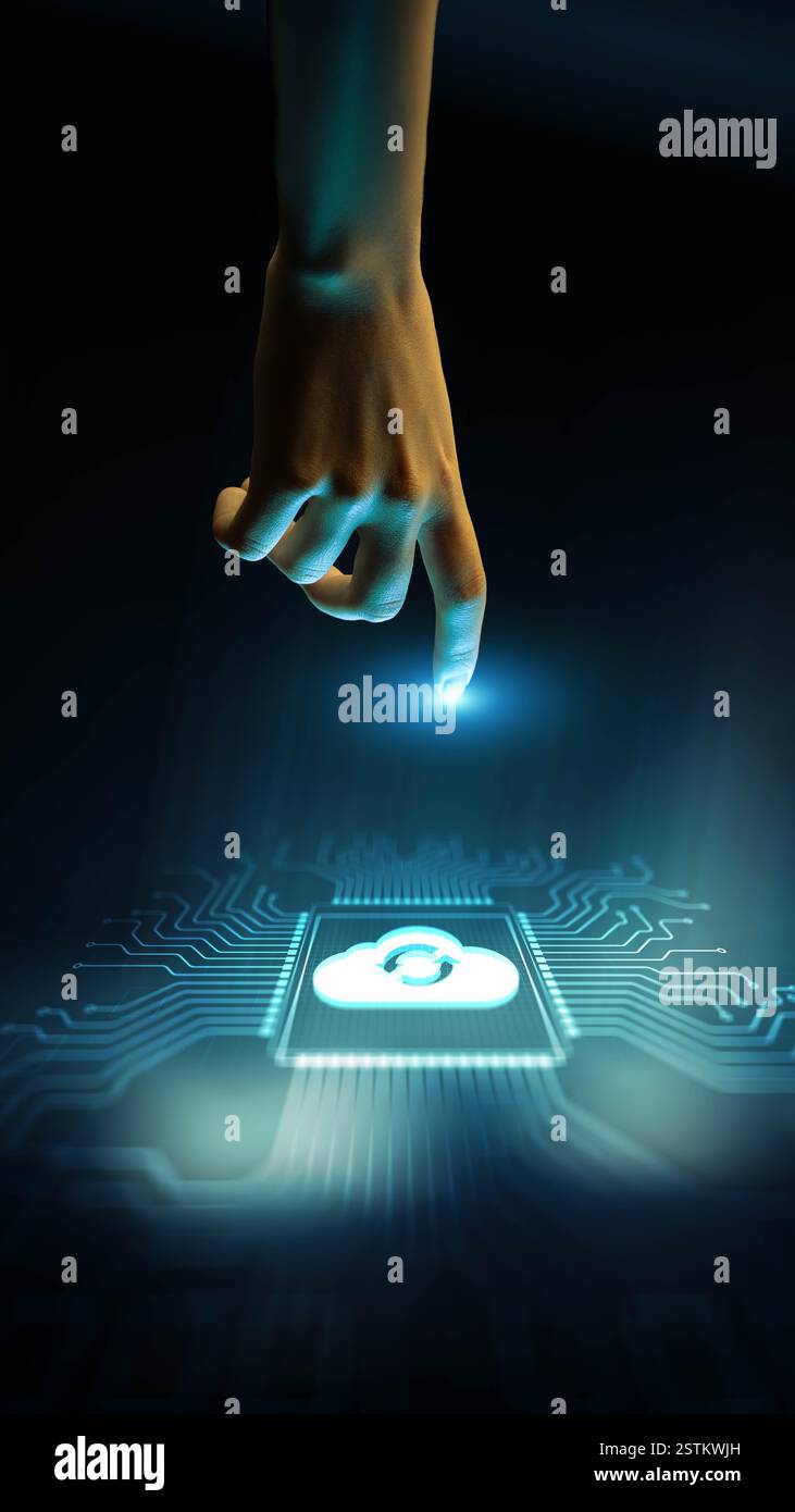Cloud Computing Enabling Scalable Data Storage and Connectivity Technology Concept Illustrated on Processor. Stock Photo