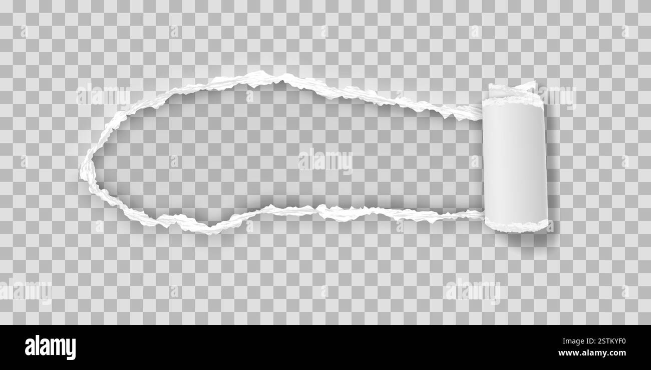 Torn folded paper strip in realistic style with shadows isolated on light background. Vector illustration. Stock Vector