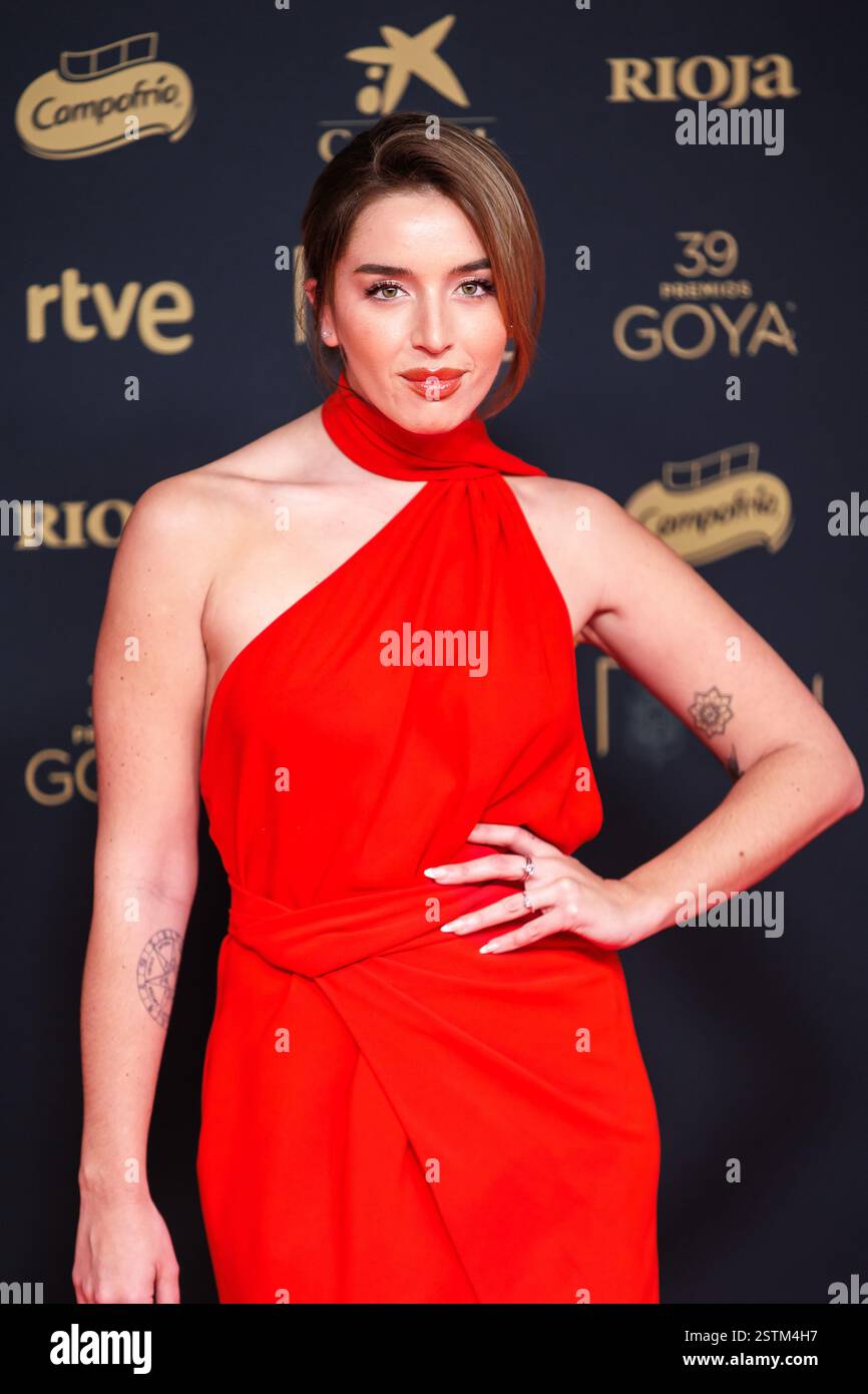 Granada, Spain. 8th February 2025. Lola Índigo attends the red carpet of the 39th Goya Awards at the Palacio de Congresos, Granada, Spain. Marco Barad Stock Photo