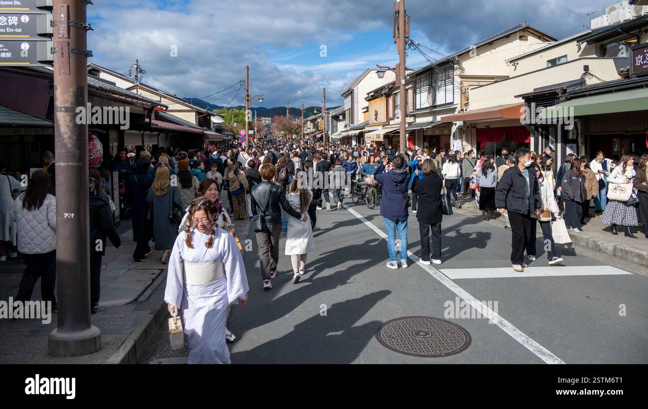 Many People in the Main Street in Arashiyama, Japan Stock Photo