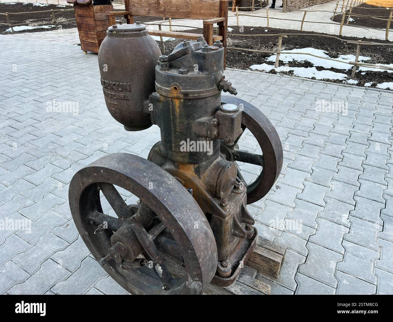 1920 Engine Velykyi Khodachkiv, Ukraine - February 18, 2025: Vintage industrial ...