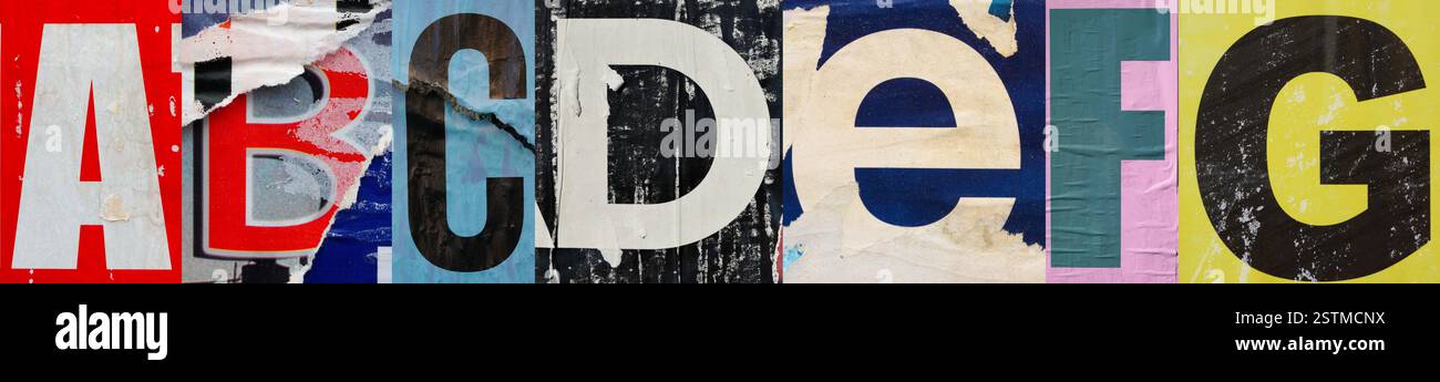 Collage of letters ripped torn advertisement street posters grunge ...