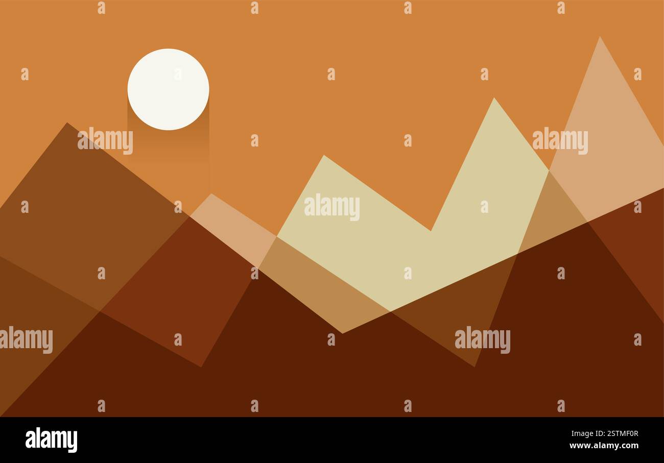 Geometric Mountain Sun Wall Art Design. Landscape Background Stock Vector