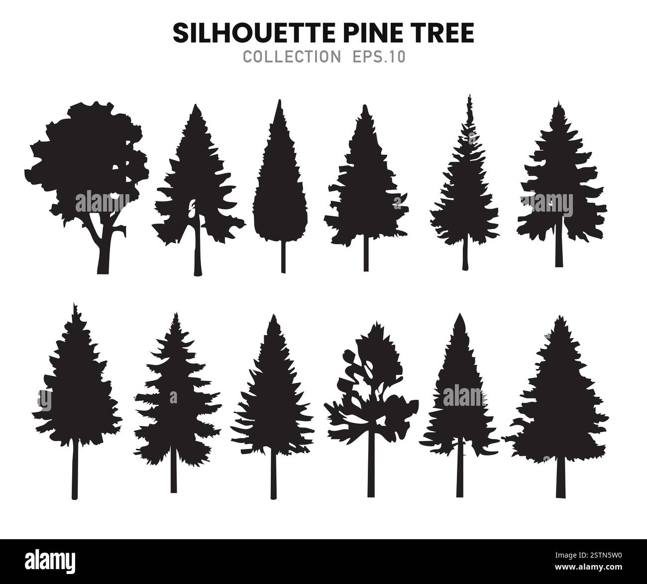 A collection of simple and elegant pine tree silhouettes, perfect for ...