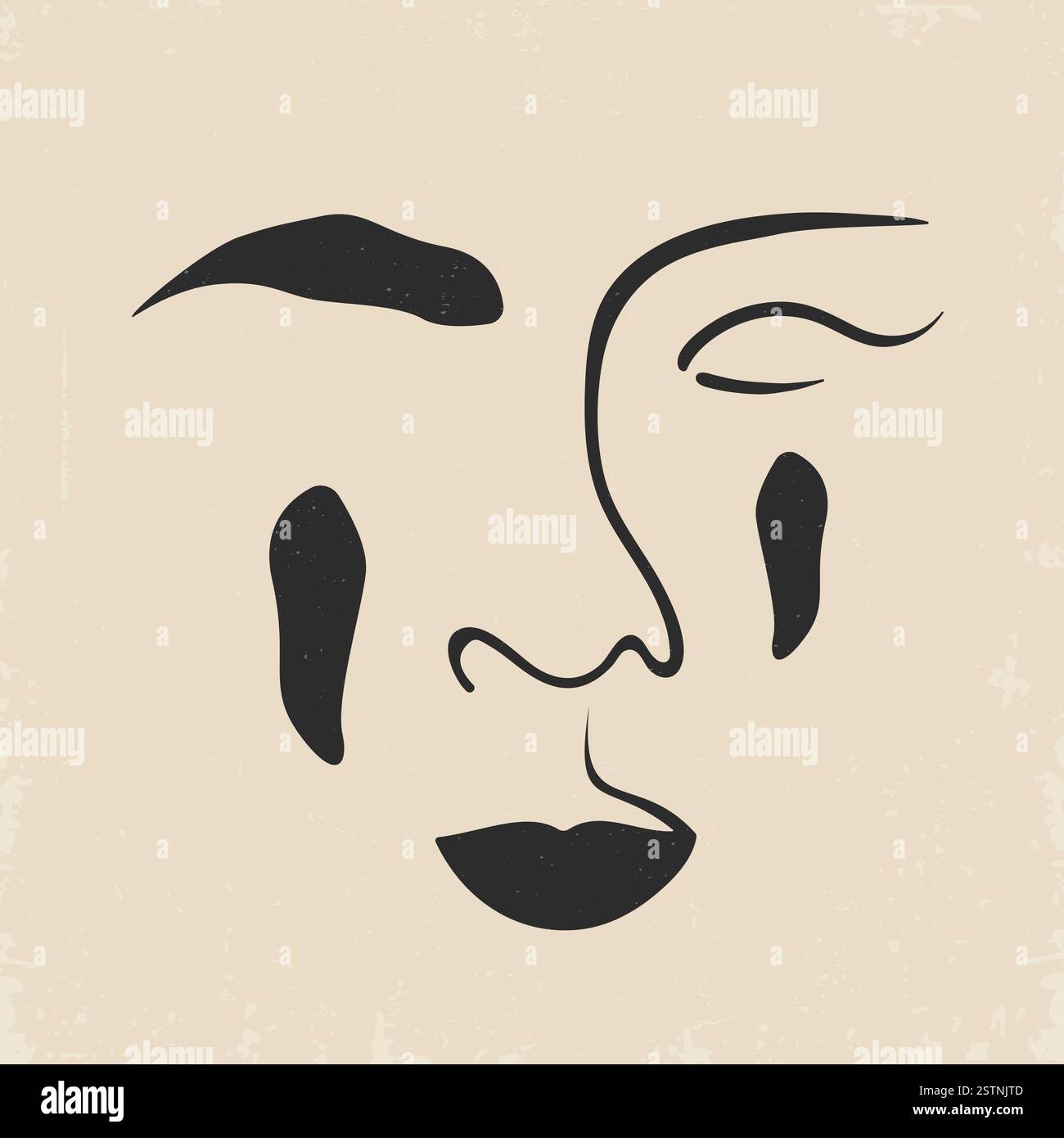 Aesthetic illustration with beautiful ink female face. Hand drawn ...