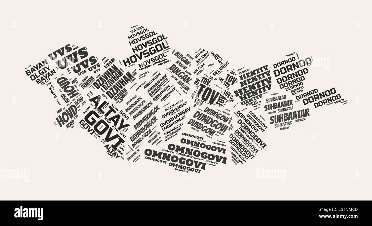 Mongolia Word Cloud. Country with regions division. Mongolia ...