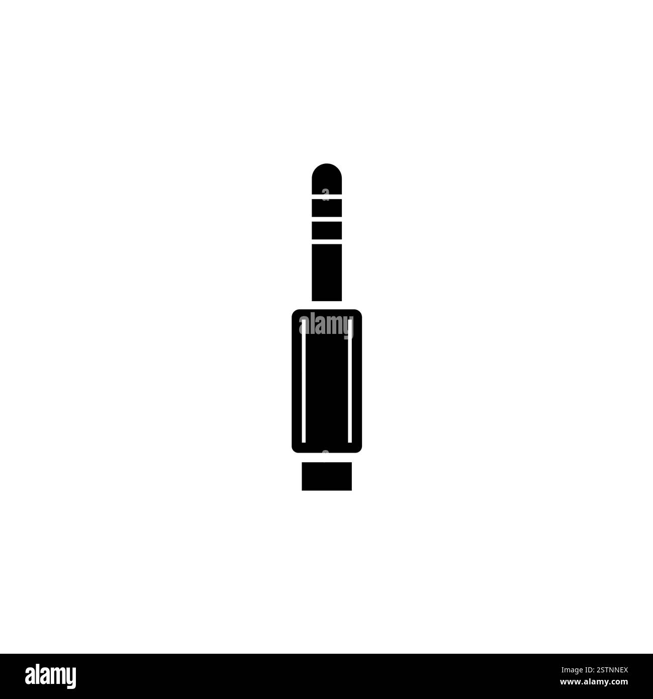 Audio Minijack Cable Plug Connector Solid Flat Vector Icon Isolated on White Background. Stock Vector