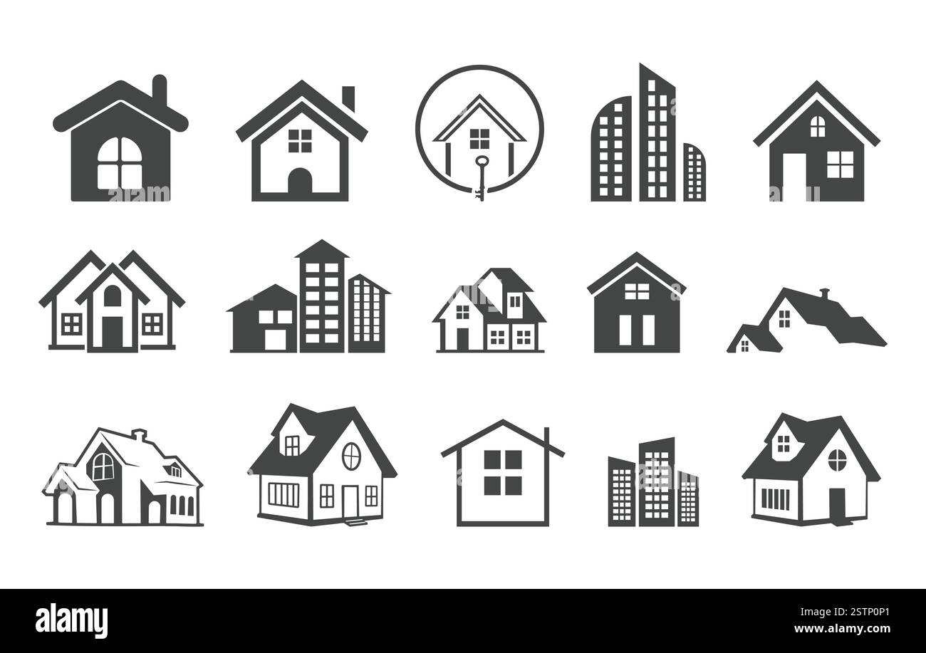 Real Estate Silhouette Logo Set, Real Estate Logo Icon, Creative House Logo Collection, Real Estate Logo Design Bundle, Property Logo Design, Real Est Stock Vector