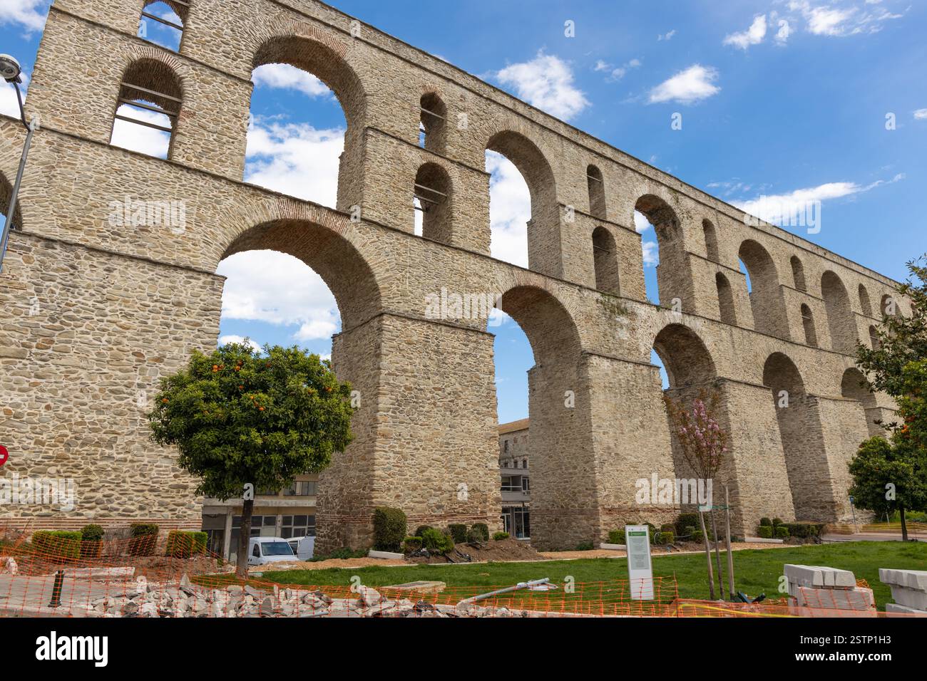 5 april 2024, Kavala, Greece. Ancient aqueduct Kamares (meaning 
