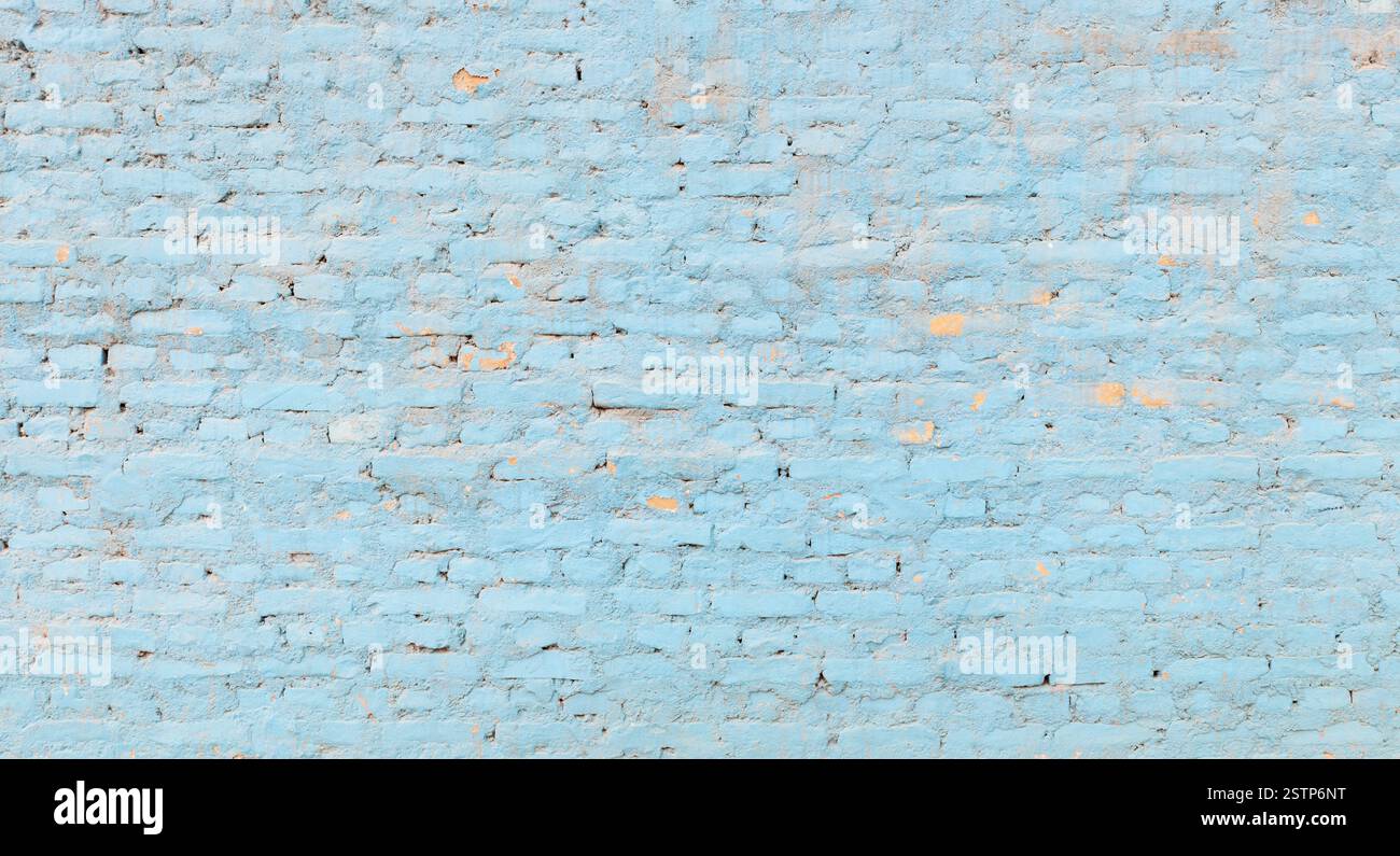 Panoramic blue brick wall Stock Photo