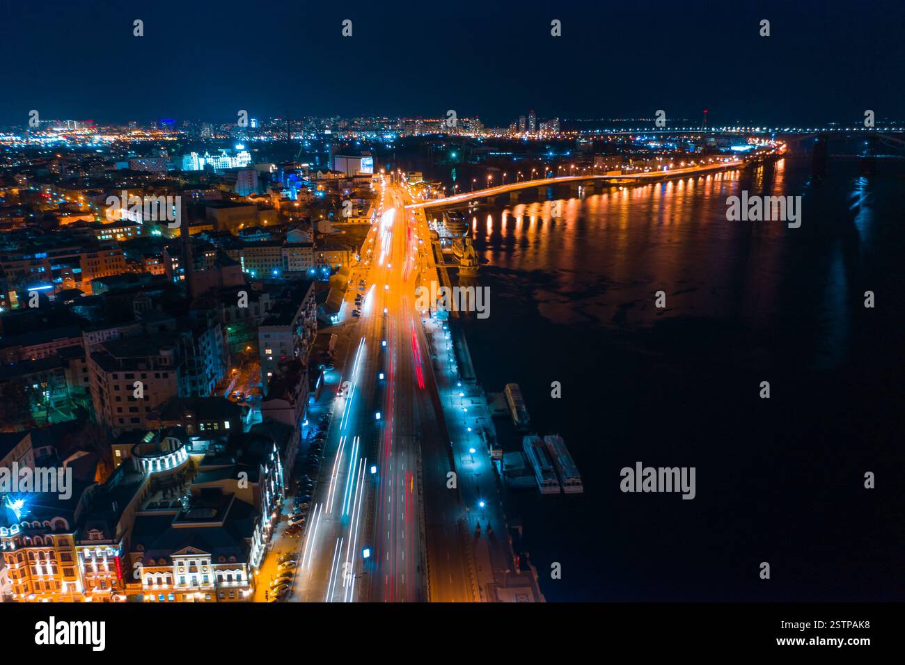 Aerial evening traffic intersection in hi-res stock photography and ...
