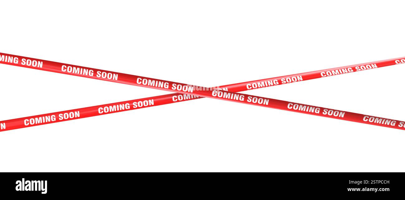 Red Warning Tapes Coming Soon Text Transparent Background 3d Stock
