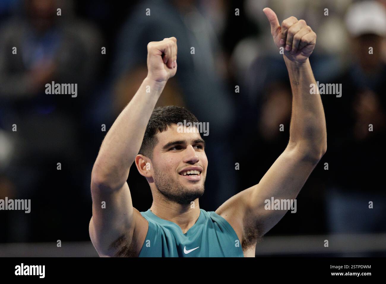 Carlos Alcaraz of Spain during the 2025 Qatar ExxonMobil Open, ATP 500 ...