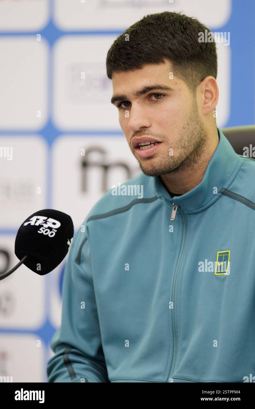 Carlos Alcaraz of Spain during the 2025 Qatar ExxonMobil Open, ATP 500 ...