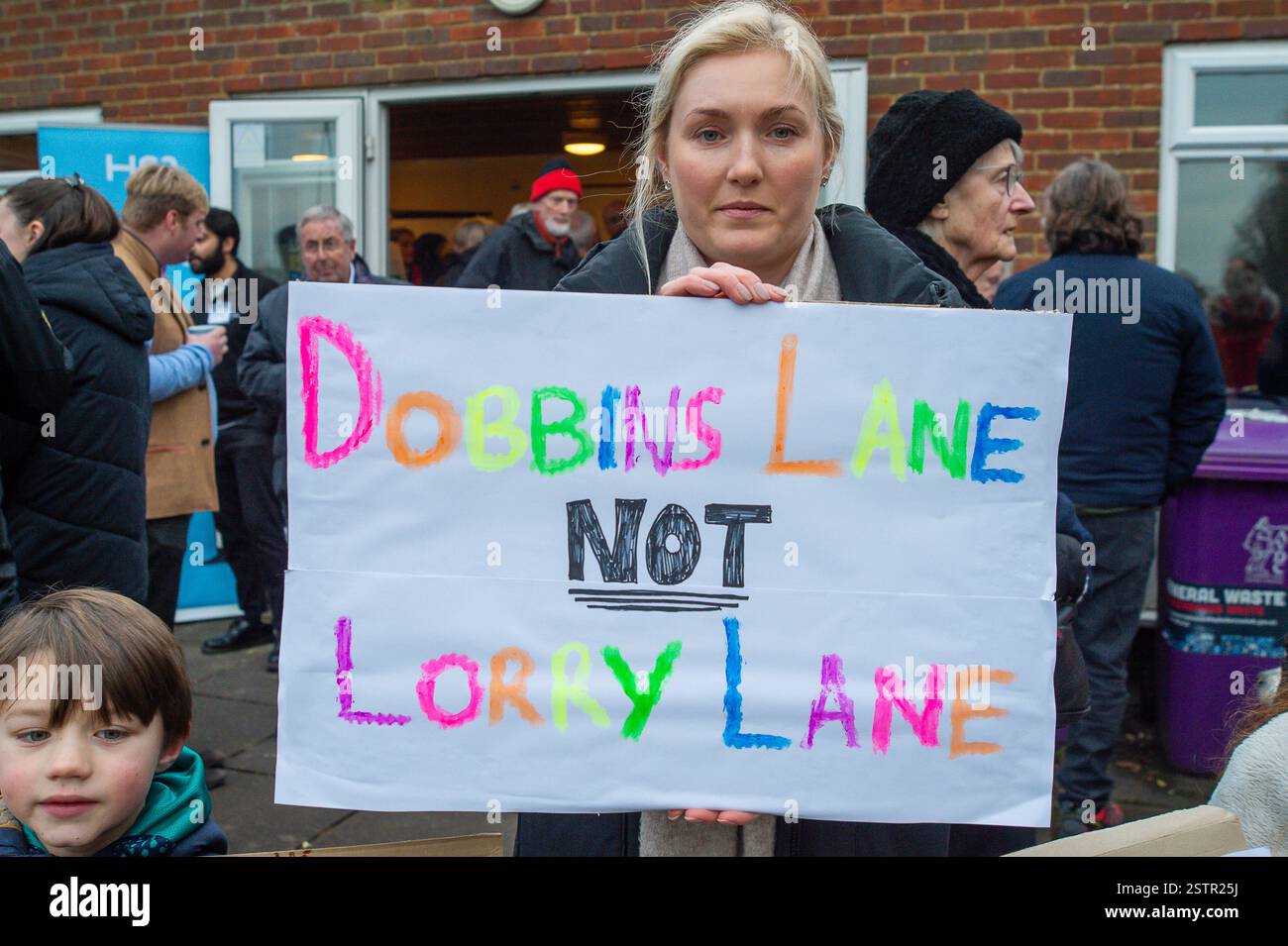 Wendover, UK. 19th Febuary, 2025. Locals protesting outside an HS2