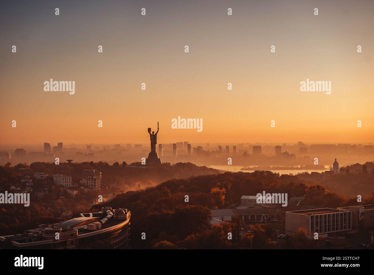 Mother Motherland monument at sunset. In Kiev, Ukraine. Stock Photo