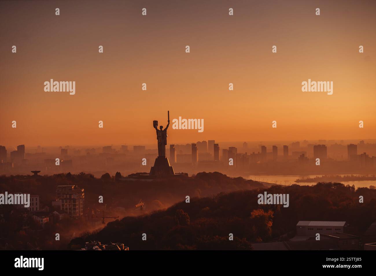 Mother Motherland monument at sunset. In Kiev, Ukraine. Stock Photo
