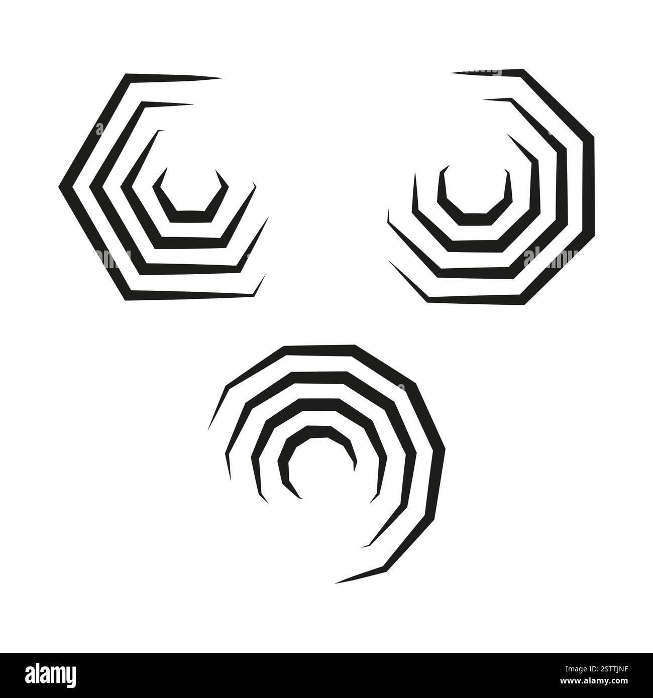 Hexagonal spiral design. Abstract geometric pattern. Black optical illusion. Vector shape. Stock Vector