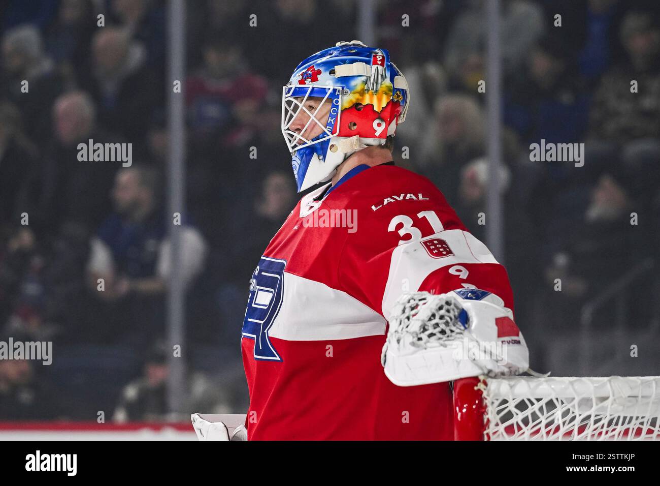 LAVAL, QC - FEBRUARY 19: Look on Laval Rocket goalie Connor Hughes (31 ...