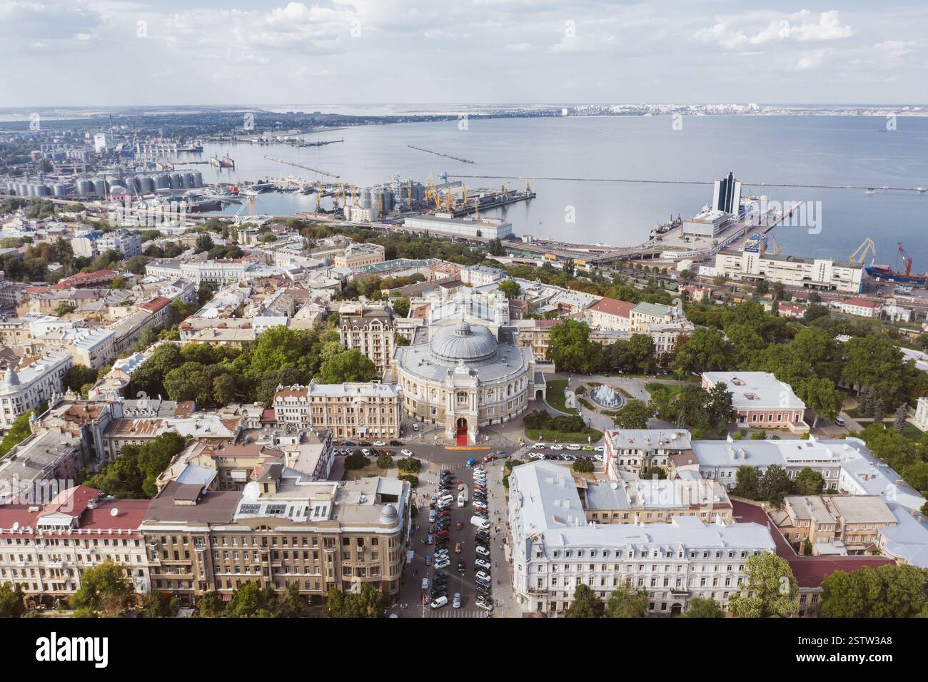 Aerial footage of the old City and port Stock Photo