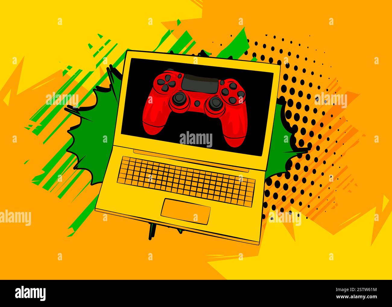 Cartoon Laptop, comic book Notebook with Gaming controller. Retro ...