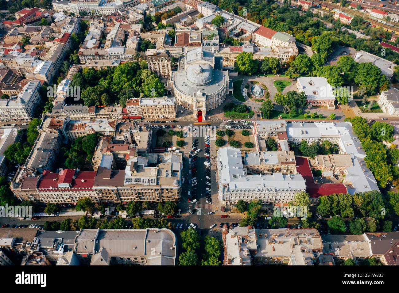 Aerial footage of the old City and port Stock Photo