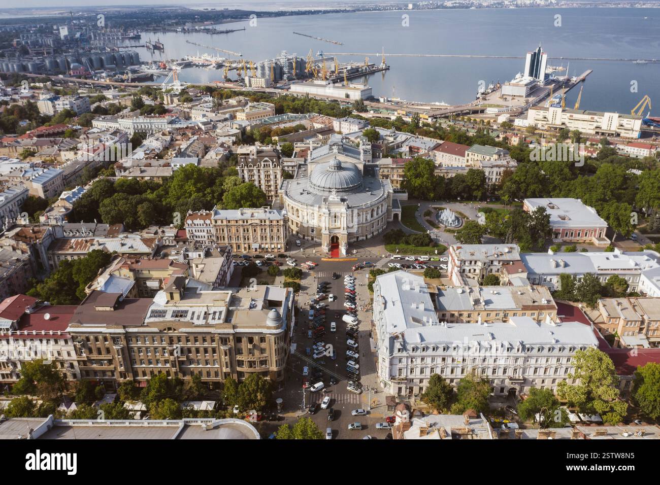 Aerial footage of the old City and port Stock Photo