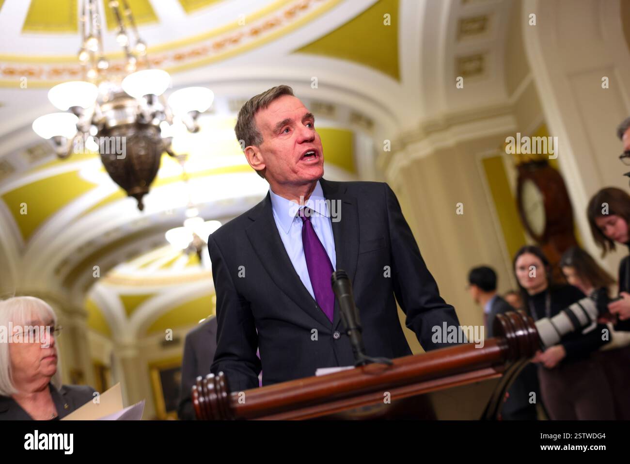 Senator Mark U.S. Senator Mark Warner (D-VA) speaks to reporters after the weekly ...