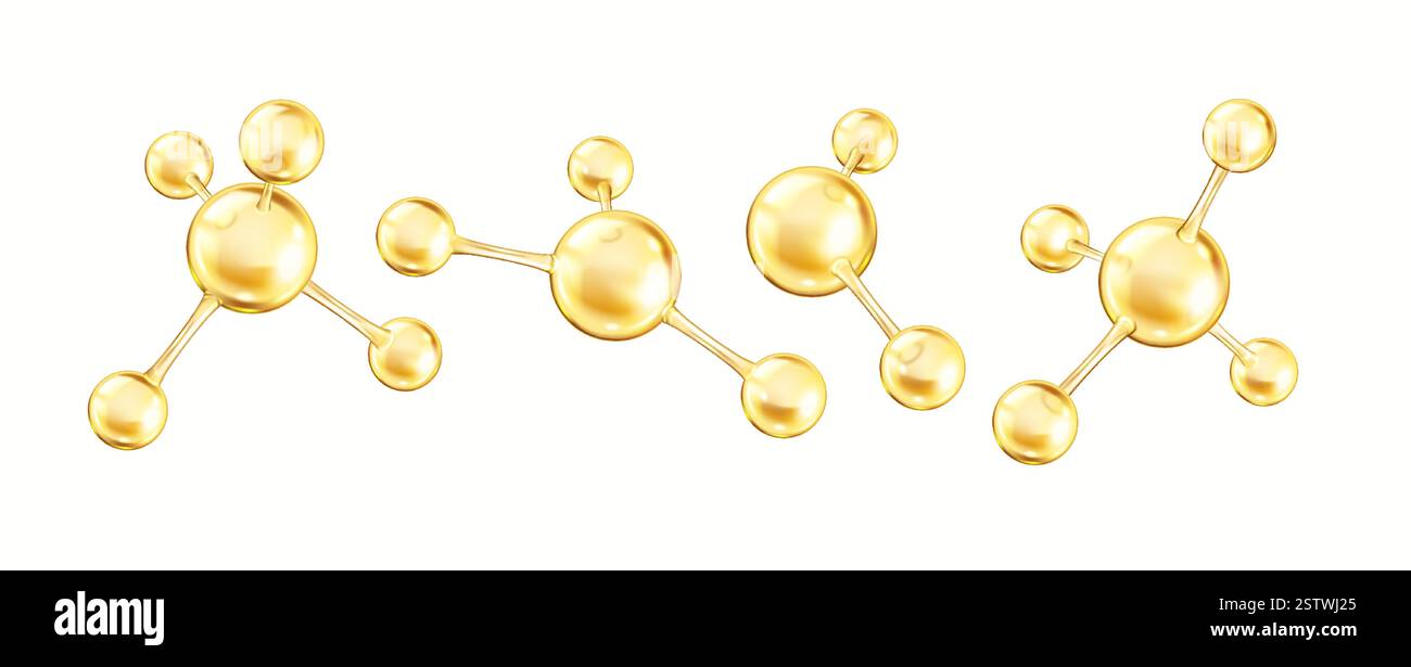 Golden collagen molecules form complex structures realistic color icons ...