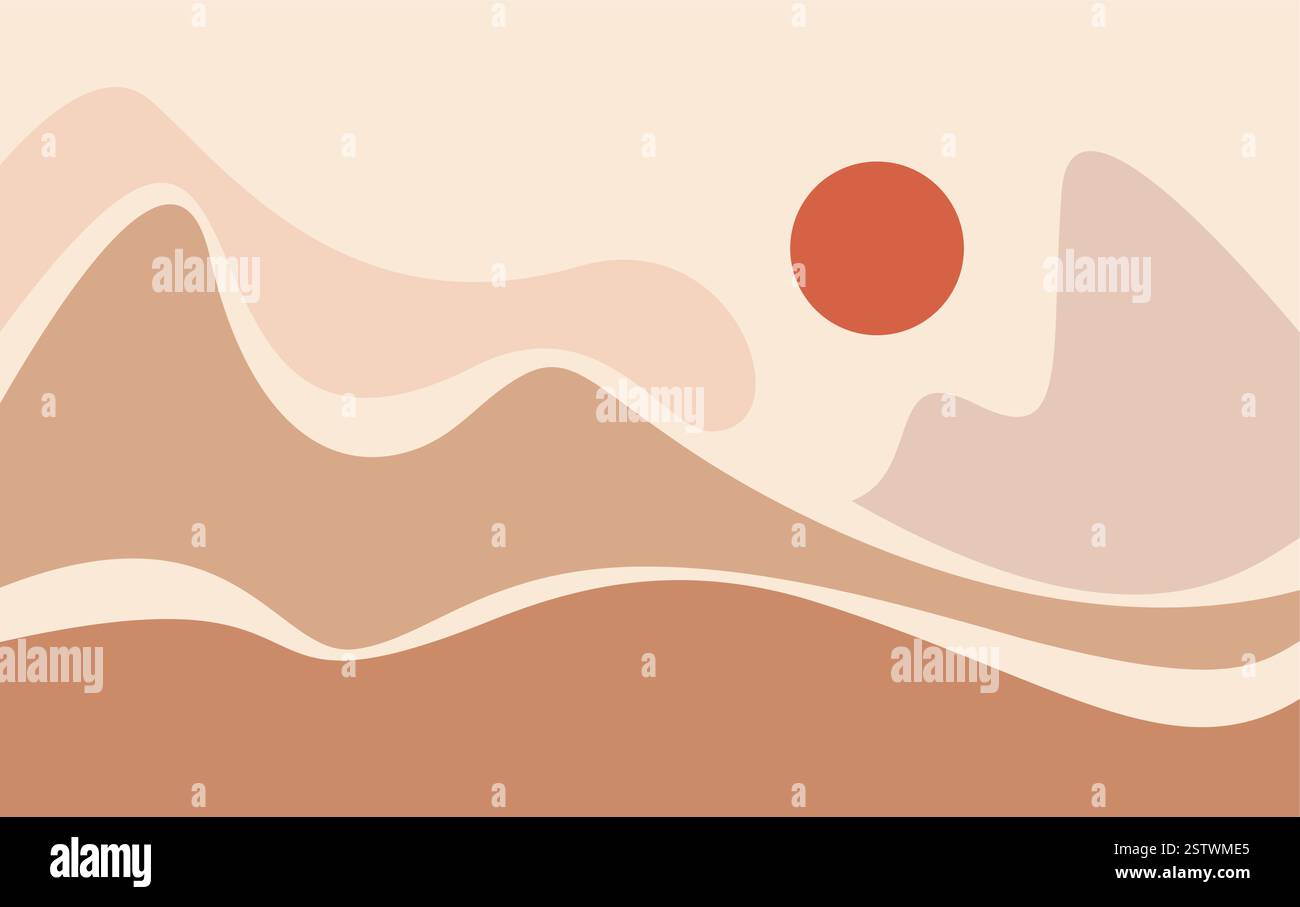 Simple Mountain and Sun Background Abstract. Desert Mountain Vector Stock Vector