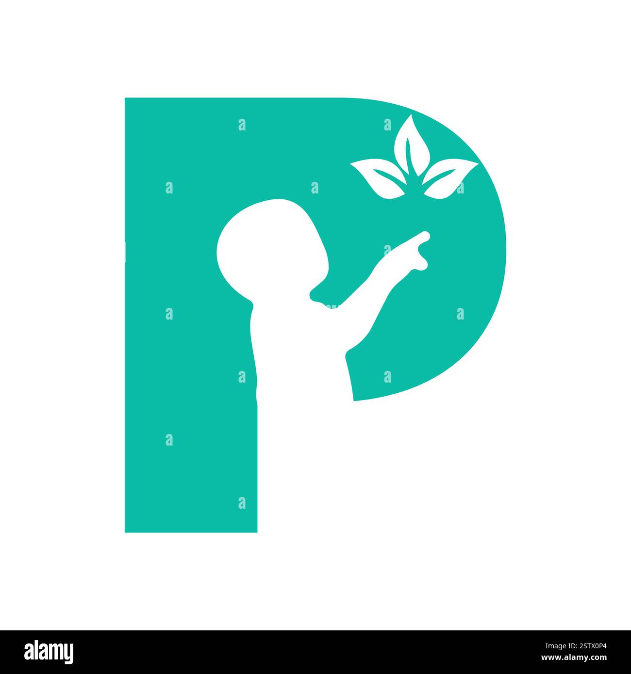 Initial Letter P Baby and Eco Leaf Symbol For Kinds Logo Design Stock Vector