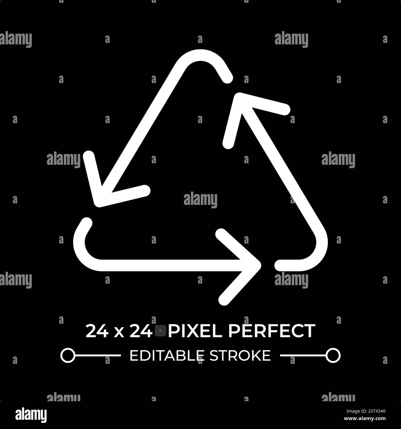 Triangular recycling sign line ui icon isolated on black Stock Vector