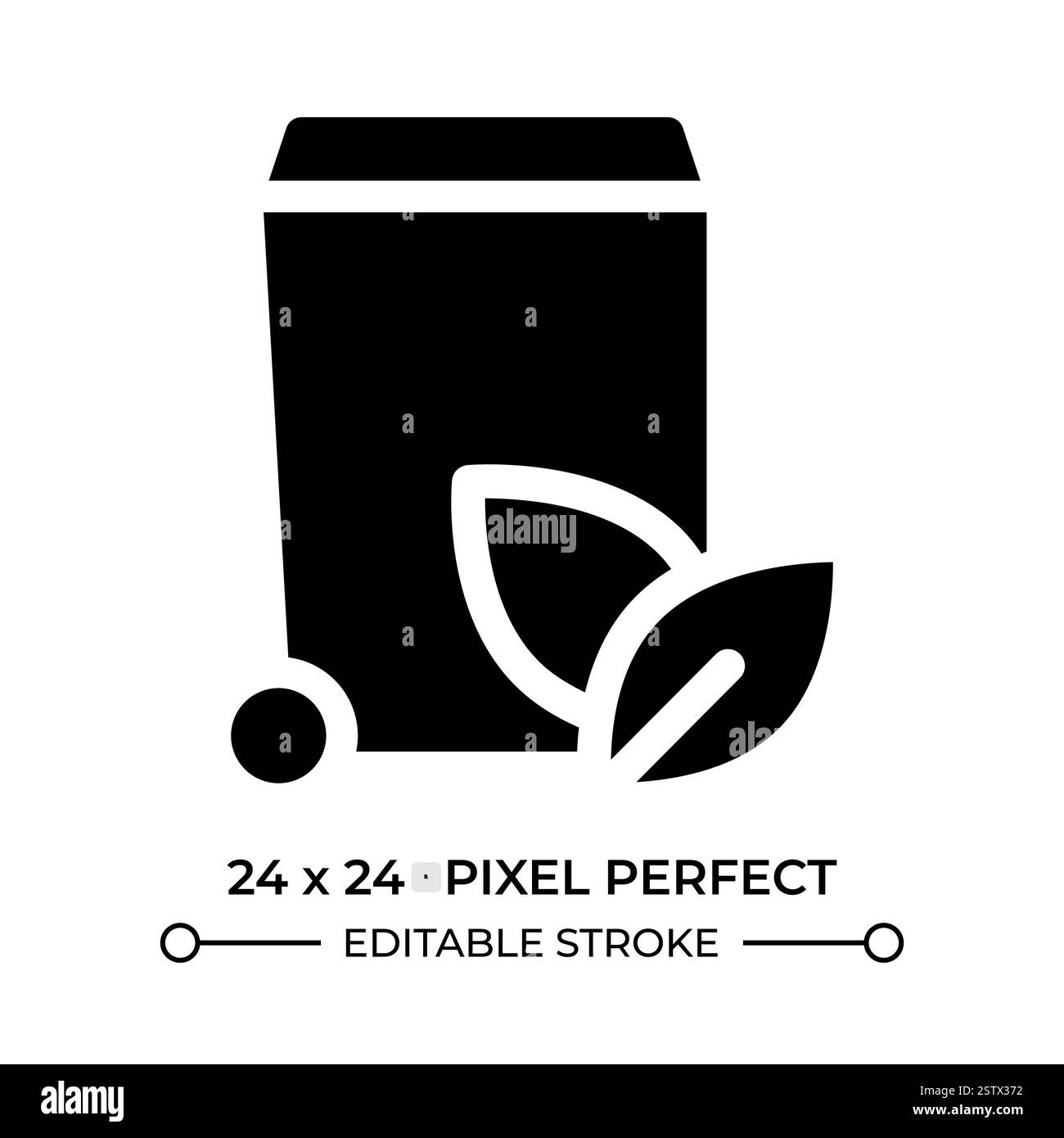 Trash can with leaves glyph ui icon Stock Vector