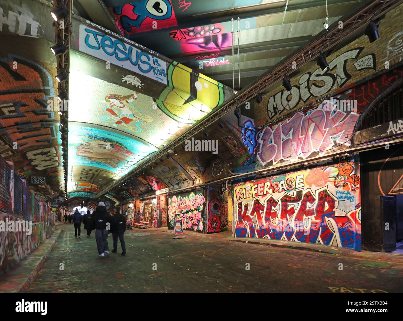 Leake Street Arches, London, UK. A pedestrianised tunnel below Waterloo Station where graffiti is legally permitted. Also houses restaurants and bars. Stock Photo