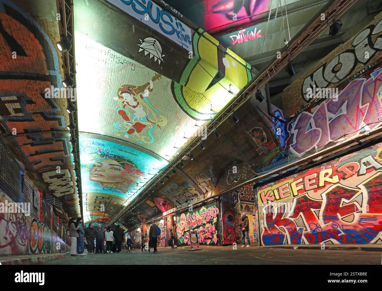 Leake Street Arches, London, UK. A pedestrianised tunnel below Waterloo Station where graffiti is legally permitted. Also houses restaurants and bars. Stock Photo